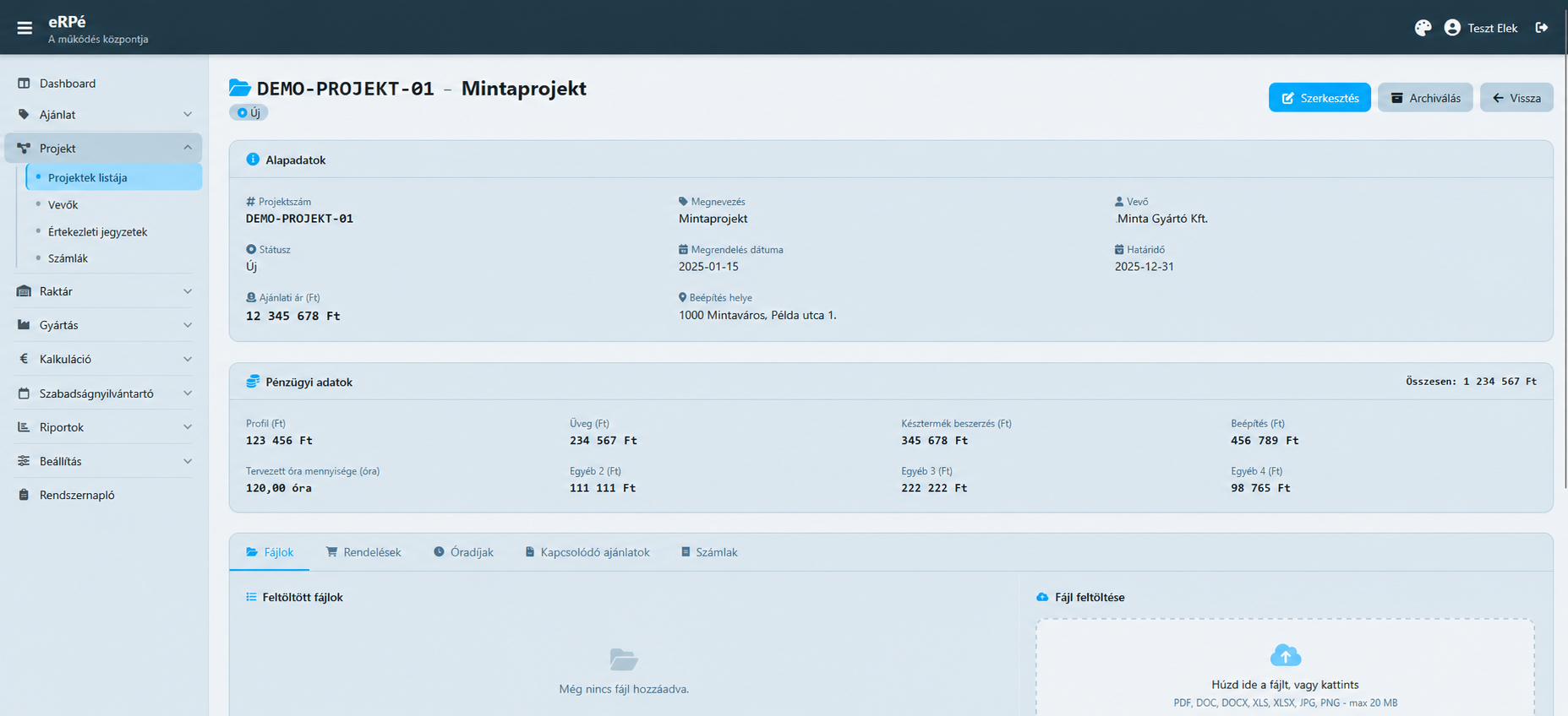 Anonimizált projektadatlap